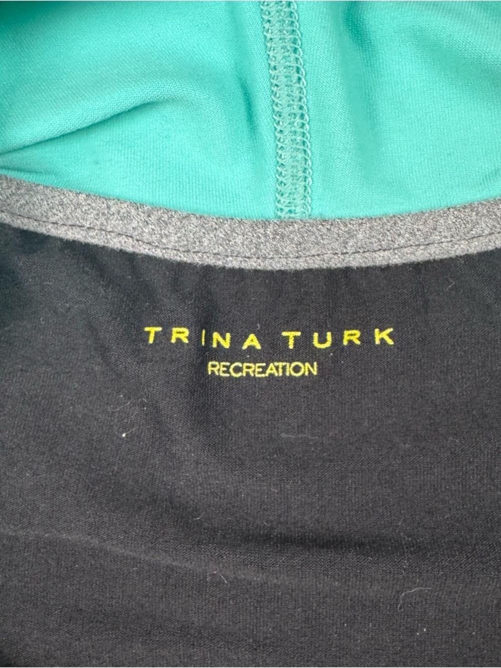 Trina Turk Recreation Teal, Black & Gray Colorblock Hoodie with Yellow Logo ~ S - Picture 6 of 12